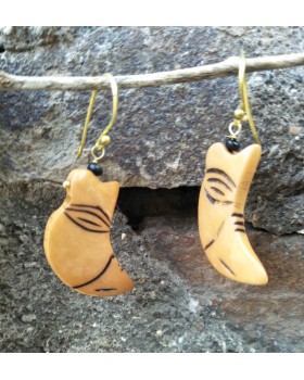 Alphabey's Yellow Dyed Bone Carving Gold Plated Brass Earrings For Women Alphabey's Yellow Dyed Bone Carving Gold Plated Brass Earrings For Women